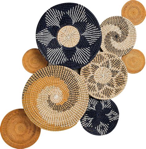 EXA Set Of 9 Hanging Woven Wall Basket Decor Sun Flower Rustic Round