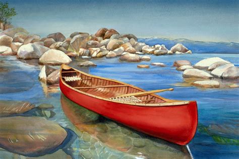 Red Canoe At Hidden Beach Giclée Print Reproduced From Original