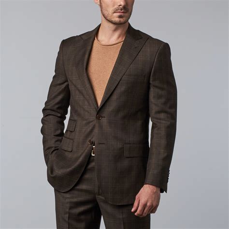 Plaid Peak Lapel Suit Brown Us 36r English Laundry Touch Of