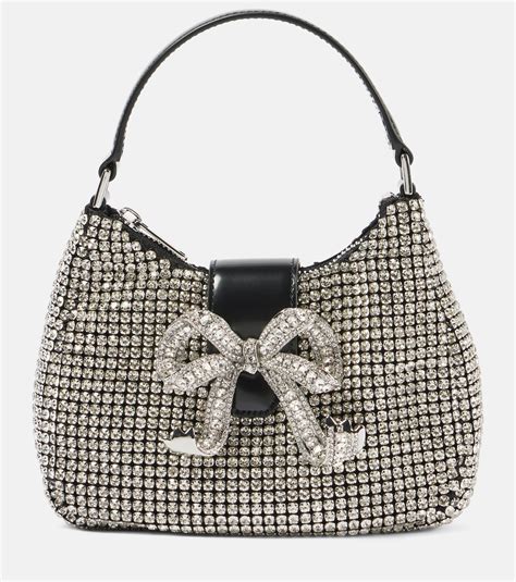 The Bow Embellished Leather Trimmed Tote Bag In Silver Self Portrait