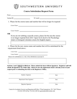 Fillable Online Course Substitution Request Form Fax Email Print