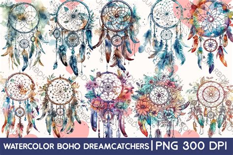 Watercolor Boho Dreamcatchers Clipart Graphic By Sukumarbd Creative