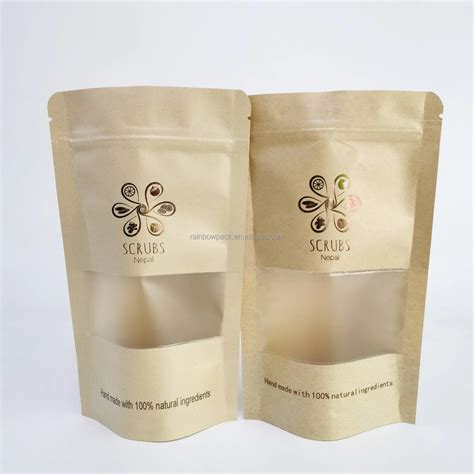 Flat Biodegradable Kraft Paper Pla Pouches With Resealable Zipper