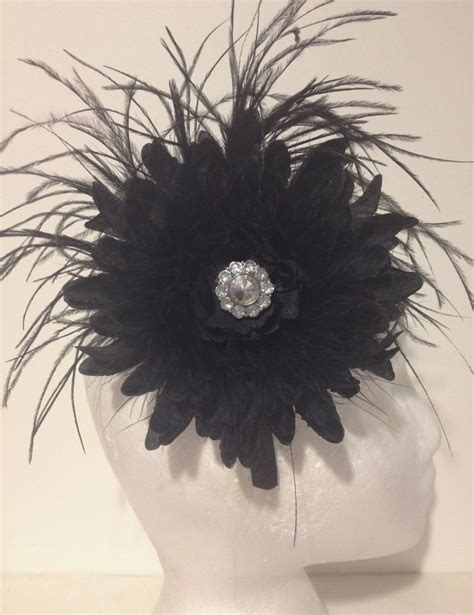 Black Feather Headband Black Flower Headband Wedding - Etsy