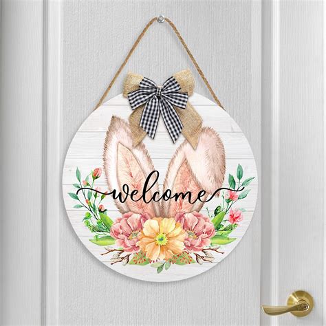 Amazon Tiamon Easter Wooden Hanging Sign Bunny Rabbit Welcome Door