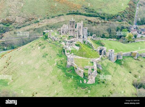 Aerial View Corfe Castle.Corfe Castle is a village and civil parish in ...