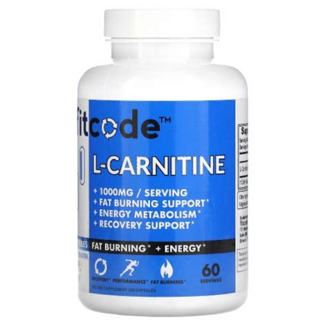 Fitcode L Carnitine Extra Strength 1 000 Mg 120 Capsules 500 Mg Per