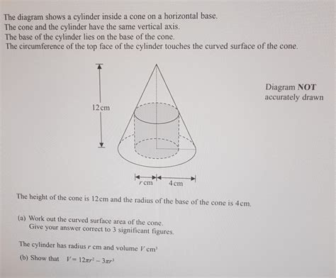 Solved The Diagram Shows A Cylinder Inside A Cone On A Horizontal Base