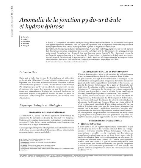 Pdf Anomalie De La Jonction Py Lo Ur T Rale Et Hydron Phrose