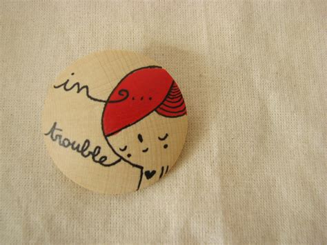 Hand Painted Wooden Brooch In Trouble On Luulla