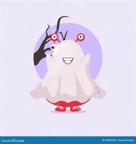 Cute Red Monster in Halloween Ghost Costume Cartoon Illustration Stock Vector - Illustration of ...