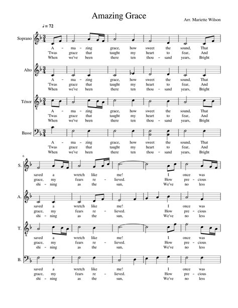 Amazing Grace Sheet Music For Soprano Alto Tenor Bass Voice Satb