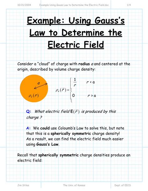 Pdf Example Using Gauss Law To Determine The Electric Fieldjstiles