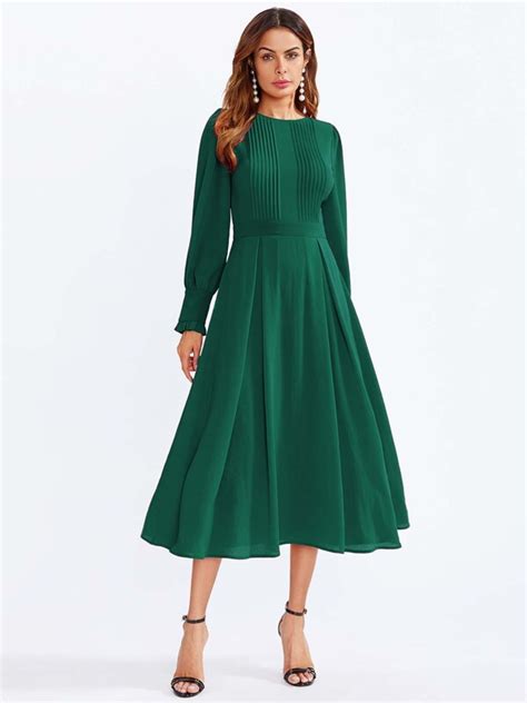 SHEIN Pleated Detail Flowy Midi Dress SHEIN USA