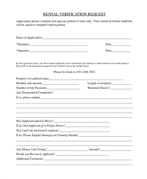 Free Sample Rental Verification Forms In Pdf Ms Word