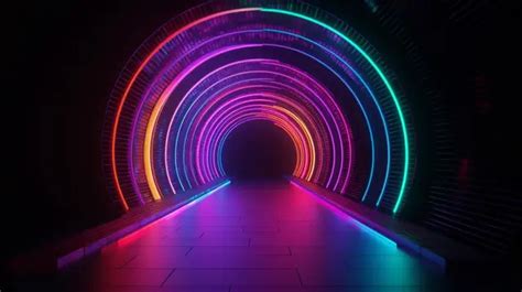 Túnel De Luz Fluorescente De Colores En 3d Con Un Espectro De Tonos