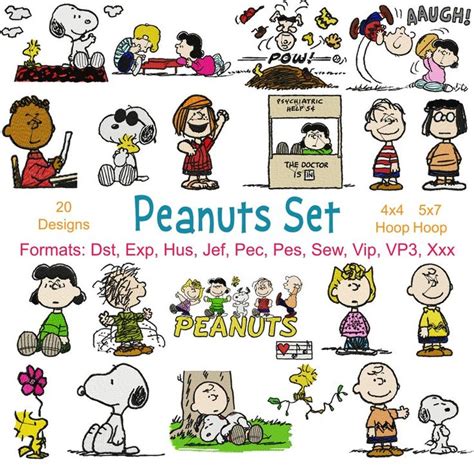 Peanuts Embroidery Files Designs Peanuts Designs Snoopy Etsy In