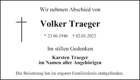 Traueranzeigen Von Volker Traeger Trauer In NRW De