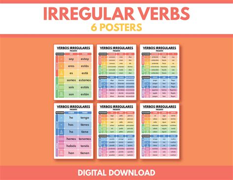 Spanish Language IRREGULAR VERBS Verb Conjugation Grammar Chart