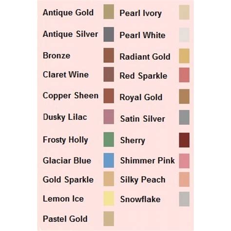 Sugarflair Edible Lustre Dusting Colour Chart White Silver Pearl White