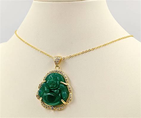 Green And Gold Genuine Jade Buddha 925 Buddha Necklace Gold Etsy