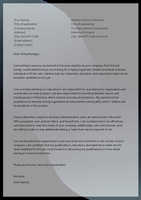 Job Application Letter Template