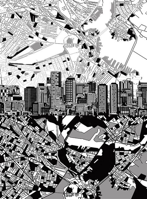 Boston Skyline Black And White Painting by Bekim M | Pixels