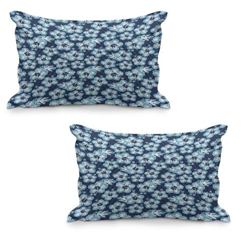 Navy Quilted Pillowcover Set Of 2 Hibiscus Hawaiian Tropical Island