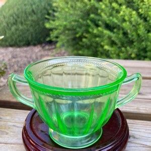 Federal Glass Colonial Fluted Green Creamer Sugar Dish Set