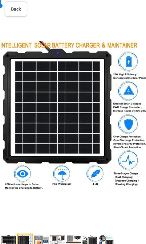 Powoxi Upgraded 20w Solar Battery Charger Maintainer External Smart 3 Stages Pwm Charge