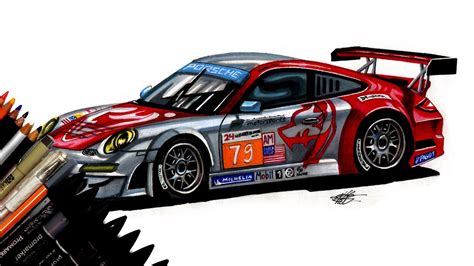 Realistic Car Drawing Porsche Rsr Race Car Time Lapse Drawing