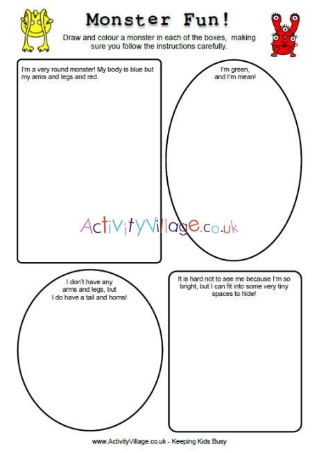 Monster Fun Worksheets Monster Printables For Kids