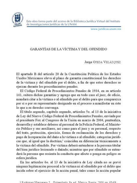 GarantÍas De La VÍctima U Ofendido Derecho Penal Delito