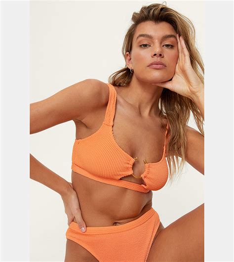 Buy Nasty Gal Crinkle Ring Crop Cut Out Bikini Set In Orange