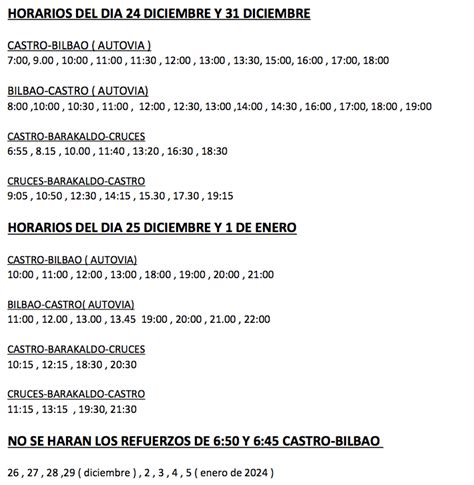 Horarios De Navidad En Autobuses Bilbao Castro Urdiales