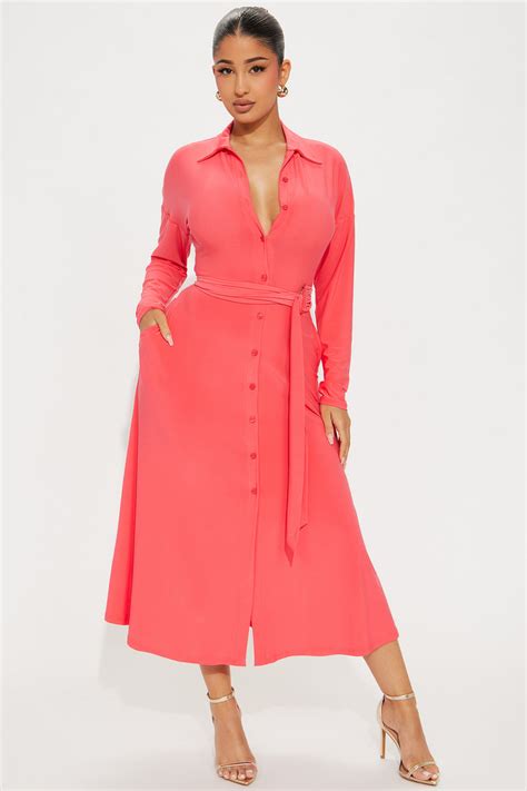 Elena Button Up Midi Dress Coral Fashion Nova Dresses Fashion Nova