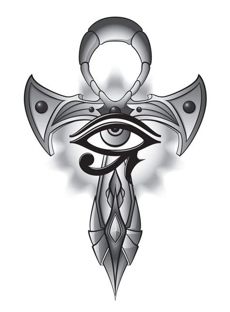 Attractive Grey Horus Eye With Ankh Tattoo Stencil Egyptian Tattoo Sleeve Ankh Tattoo