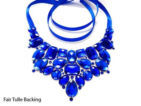 Royal Blue Rhinestone Bib Necklace Blue Jeweled Rhinestone Statement Necklace Blue Bridesmaid