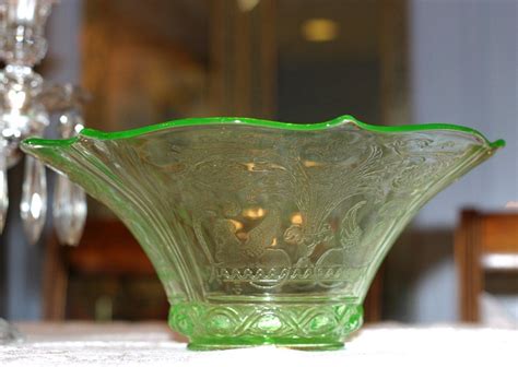 Lancaster Sphinx Green Depression Glass Large Bowl