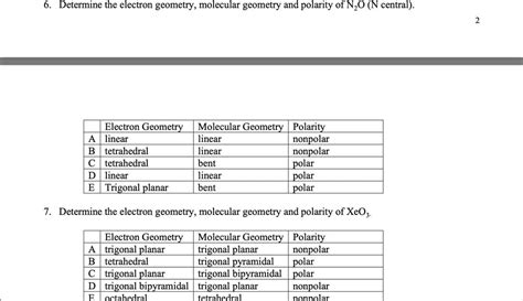 Answered: 6. Determine the electron geometry,… | bartleby