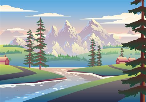 Village And Mountains Landscape Illustration 11871677 Vector Art At