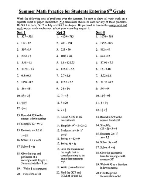 Free 8th Grade Worksheets