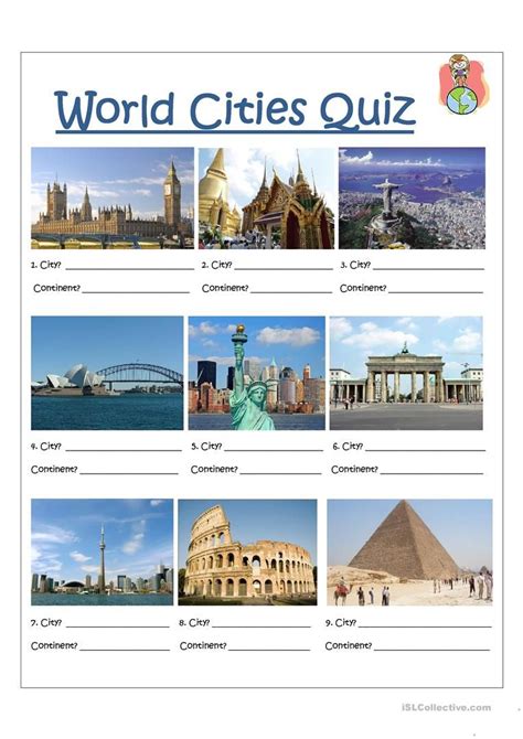 World Capitals Quiz English ESL Worksheets For Distance Learning And