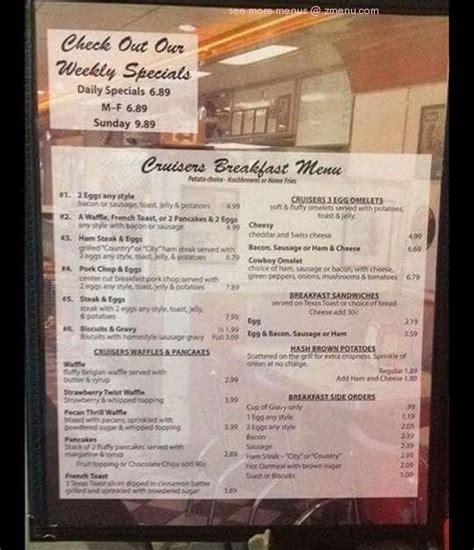 Menu at Cruisers Diner restaurant, Seaman