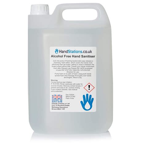 Alcohol Free Hand Sanitiser Liquid 5 Litre Refill Handstations