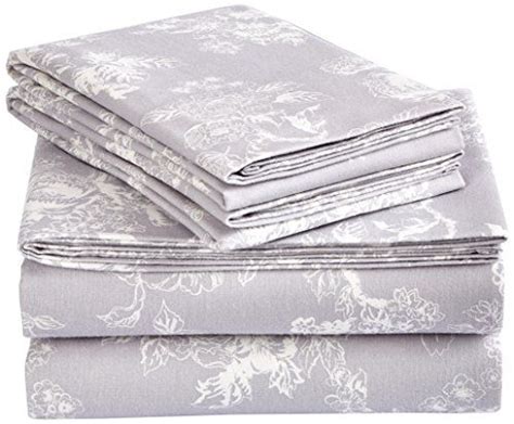 Amazon Brand Pinzon Cotton Flannel Bed Sheet Set Queen Floral Grey