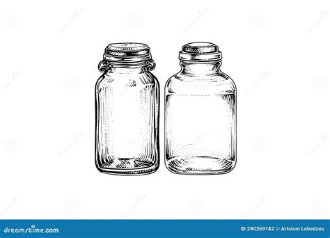 Empty Glass Jars Ink Sketch Vector Vintage Black Engraving Illustration Stock Vector