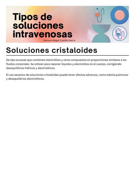 Soluciones Intravenosas Cristaloides Y Coloides Caracteristicas