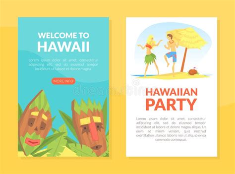 Hawaiian Party Template With Male And Female Dancing On Sandy Tropical