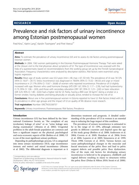 Pdf Prevalence And Risk Factors Of Urinary Incontinence Among